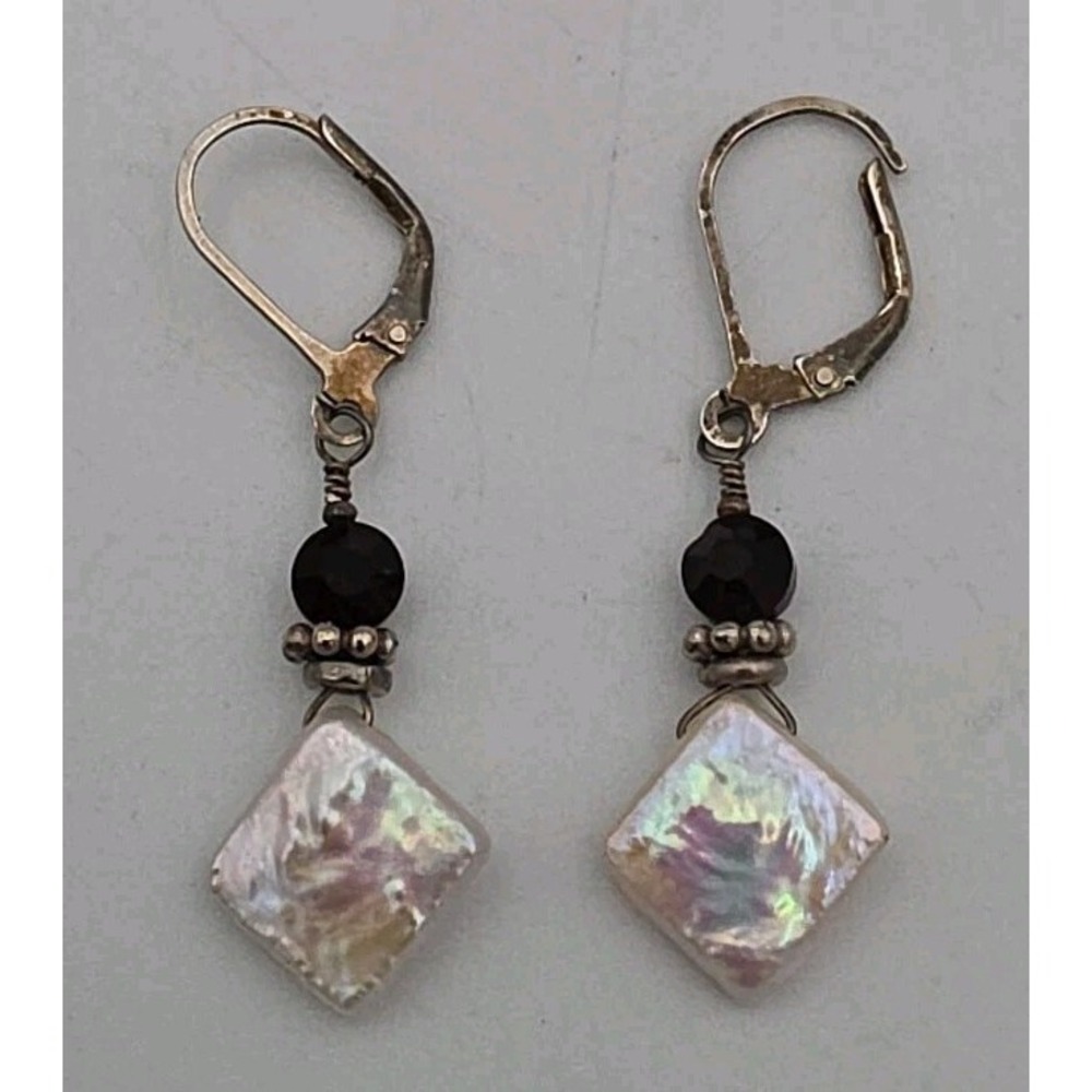 Handcrafted 925 Silver Freshwater Pearl Earrings Vintage Crystal Handmade Drop